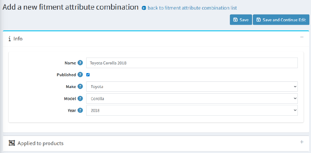 add new fitment attributes combinations in automobile spare parts & fitment plugin 